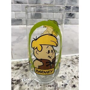 Vintage 1986 Barney Flintstone Kids Pizza Hut Glass Cup Hanna Barbera 80s
